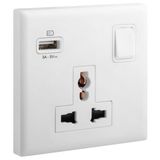 Eloe - 1 gang multistandard single pole switched socket + USB A - White