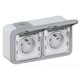 Plexo socket 2 x 2P + T with flap (horizontal) - 10/16 A - 250 V - grey - complete appliance - 10 A - IP 55