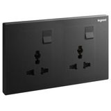 Galion 2 gang Multistandard switched socket outlet - matt black