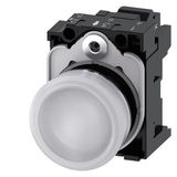 Indicator lights, 22 mm, round, metal, shiny, white, lens, smooth, with holder, LED module with integrated LED 24 V AC/DC,  3SU1152-6AA60-3AA0-Z Y15