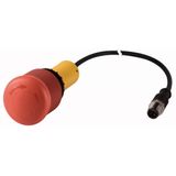 Emergency stop/emergency switching off pushbutton, Mushroom-shaped, 38 mm, Turn-to-release function, 2 NC, Cable (black) with M12A plug, 5 pole, 0.2 m