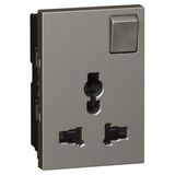 Arteor™ - Multistandard socket - 2P+E switched - shuttered - 3 modules - Magnesium