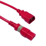 Set of 10 power cords C14 to C13 sockets, length 1m, red locking female plug