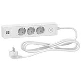 Unica extend - Schuko trailing lead - 3 gangs - with USB port - white