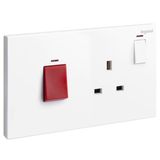 Galion - 2 gangs cooker unit control - 45A Double Pole switch with British Standard 13A switched socket outlet - White