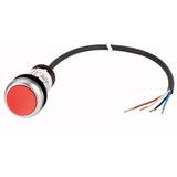 Pushbutton, Flat, momentary, 1 NC, Cable (black) with non-terminated end, 4 pole, 1 m, red, Blank, Bezel: titanium