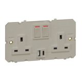 Arteor 2 Gang 13A Single Pole Switched Socket Outlet with USB Type-A and Type-C 3A Chargers Champagne