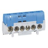 Neutral terminal block - 5 cable terminals 6 to 25 mm² + 1 cable 10 to 35 mm² - blue