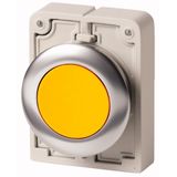 Pushbutton, RMQ-Titan, flat, maintained, yellow, blank, Front ring stainless steel