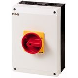 Main switch, T5, 95 A, surface mounting, 4 contact unit(s), 8-pole, Emergency switching off function, With red rotary handle and yellow locking ring,