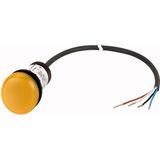 Illuminated pushbutton actuator, Flat, momentary, 1 N/O, Cable (black) with non-terminated end, 4 pole, 3.5 m, LED white, yellow, Blank, 24 V AC/DC, B