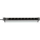 Alu-Line 19" extension lead for cabinets 9-way black/silver 2m H05VV-F 3G1,5, without switch