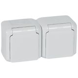 2 x 2P+E French std socket outlet Forix - surface mounting - 16 A - 250 V~ -grey