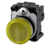 Indicator lights, compact, 22 mm, round, plastic, yellow, lens,  3SU1201-6AC30-1AA0