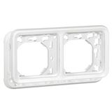 Plate support Plexo IP55 antibacterial-2 gang-horiz mounting-modular-Artic white