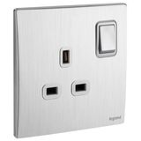 Mallia Senses - 1 gang BS switched socket outlet double pole - 13A - Brushed Aluminium