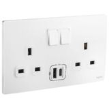 281136MW Mallia Senses 2 gang BS switched socket outlet single pole - 13A - with 3000mA A and C types USB chargers