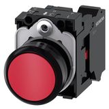 Pushbutton, 22 mm, round, plastic, red, pushbutton, flat, momentary contact type, with holder 1 NC, spring-type terminal,  3SU1100-0AB20-3CA0-Z Y19