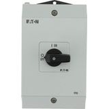 On-Off switch, P1, 40 A, surface mounting, 3 pole + N, with black thumb grip and front plate