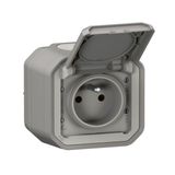 Waterproof earthed socket with shutter Plexo 16A 250V supplied complete for mounting in exposed grey - plug-in packaging