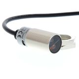 Photoelectric sensor, M18 threaded barrel, metal, red LED, background