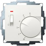 UP room controller, RAL9010 glossy 55x55, 5-30C, AC 230V, 1NC, 10 A, temperature reduction approx. 4K, switch on/off, display controller "on"