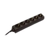 '6 way socket outlet black, 1,4m H05VV-F 3G1,5 with children protection + switch' in polybag with label