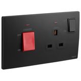 Mallia Senses - 2 gang cooker unit control - 45A - with BS socket outlet - 13A - Matt Black