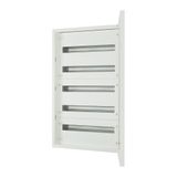 Complete flush-mounted flat distribution board with window, white, 24 SU per row, 5 rows, type P