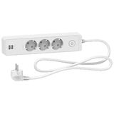 Unica extend - Schuko trailing lead - 3 gangs - with USB port - white ST943U1W