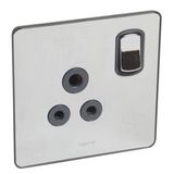 Synergy Sleek 1 gang switched single pole socket outlet 5A Polished Stainless steel