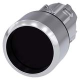 Pushbutton, 22 mm, round, metal, shiny, black, Front ring, raised momentary contact type, with laser labeling, upper case