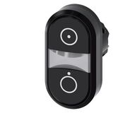 Twin pushbutton, 22 mm, round, plastic, Black: Symbol 5264 IEC 60417, Black: Symbol 5265 IEC 60417, pushbuttons, flat, horizontal installation, Z=50-unit packaging