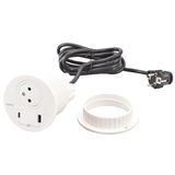 Incara Disq80 with 1 F/B socket, 1 USB A+C 15W and 1 2m cord with plug - white