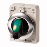 Illuminated selector switch actuator, RMQ-Titan, With thumb-grip, maintained, 2 positions, green, Metal bezel