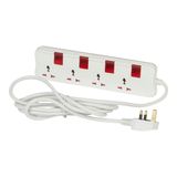 Multi-Outlet Extension Sockets MS 4X2P+E + 4 SWITCHES Illuminated Britich Standard PLUG + 3M CABLE LENGTH