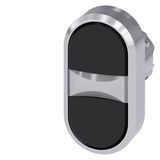 Twin pushbutton, 22 mm, round, metal, shiny, black, black, pushbuttons, flat, 3SU1050-3AB11-0AA0-Z X90