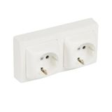 Double 2P+E German standard socket outlet, screw terminals Complete surface-mounted switchgear - white