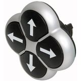 Position pushbutton, RMQ-Titan, Actuators non-flush, momentary, 4-fold, opposing pushbuttons mechanically interlocked, Bezel: titanium, arrow up