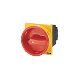 Main switch, T0, 20 A, flush mounting, 3 contact unit(s), 3 pole, 2 N/O, 1 N/C, Emergency switching off function, With red rotary handle and yellow lo