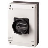 Main switch, P3, 100 A, surface mounting, 3 pole, 1 N/O, 1 N/C, STOP function, With black rotary handle and locking ring, UL/CSA