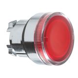 Harmony XB4, Illuminated push button head, metal, flush, red, Ø22, spring return, plain lens integral LED