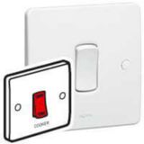 Synergy 45A Double Pole Control Switch with Red Rocker Marked "COOKER" White