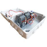 Reversing enclosed starter up to 0,55kW. Contactor + overload relay I=1,3-1,8A.