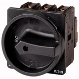 Main switch, P3, 100 A, flush mounting, 3 pole + N, 1 N/O, 1 N/C, STOP function, With black rotary handle and locking ring, Lockable in the 0 (Off) po