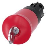 22 mm, round, plastic, red, 40 mm, with Siemens lock, B, lock number S1, positive latching, according to DIN EN ISO 13850, key-operated