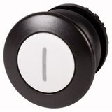 Mushroom actuator, RMQ-Titan, Mushroom, momentary, Mushroom black, White, inscribed, Bezel: black