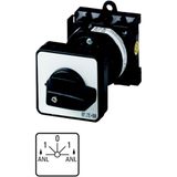 Spring-return switch, T0, 20 A, rear mounting, 3 contact unit(s), Contacts: 6, 45 °, momentary, With 0 (Off) position, with spring-return from both di