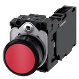 Pushbutton, 22 mm, round, plastic, red, pushbutton, flat, momentary contact type, with holder 1  3SU1100-0AB20-1FA0-Z Y13