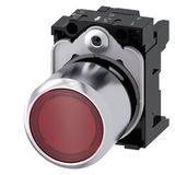 Pushbutton, compact, with extended stroke (12 mm), 22 mm, round, Metal, red transparent,  3SU1251-0EB20-0AA0-Z X90